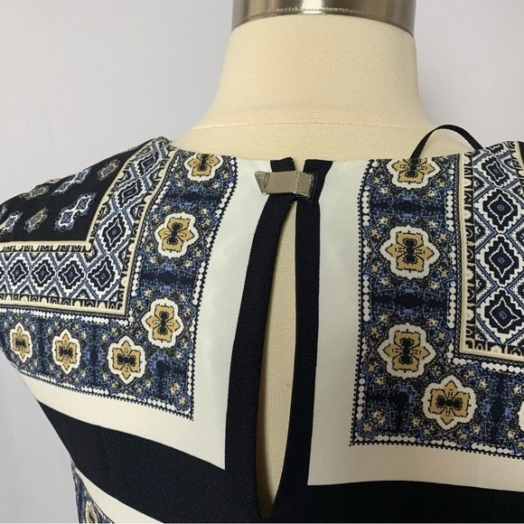 Mango MNG Basics Size XXS Blue Geometric Print Cap Sleeve Handkerchief Dress - Picture 6 of 9